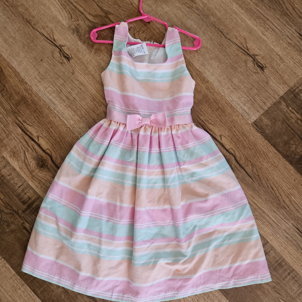 Bonnie Jean Pastel Striped Dress with Bow - Pink, Mint & Peach